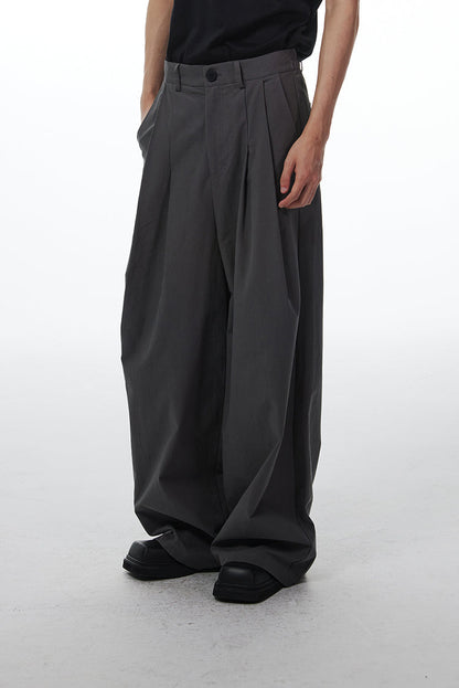 Gray Retro Style Loose Wide-Leg Unisex Mop Pants [ID:0023PA]