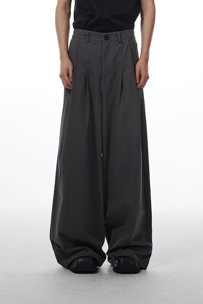 Gray Retro Style Loose Wide-Leg Unisex Mop Pants [ID:0023PA]