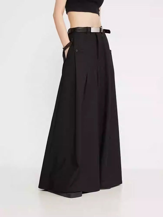 Luxury Dark Super Wide Culottes High-Waist Original Pants [ID:0025PA]