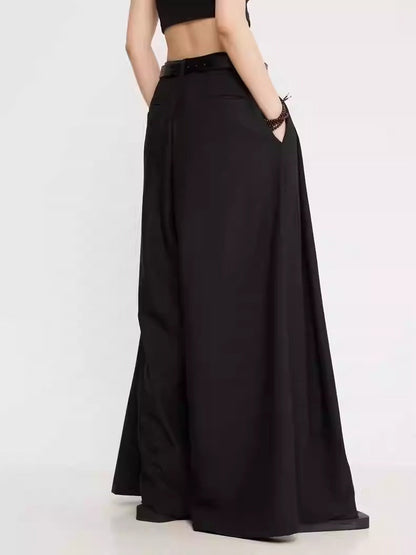 Luxury Dark Super Wide Culottes High-Waist Original Pants [ID:0025PA]