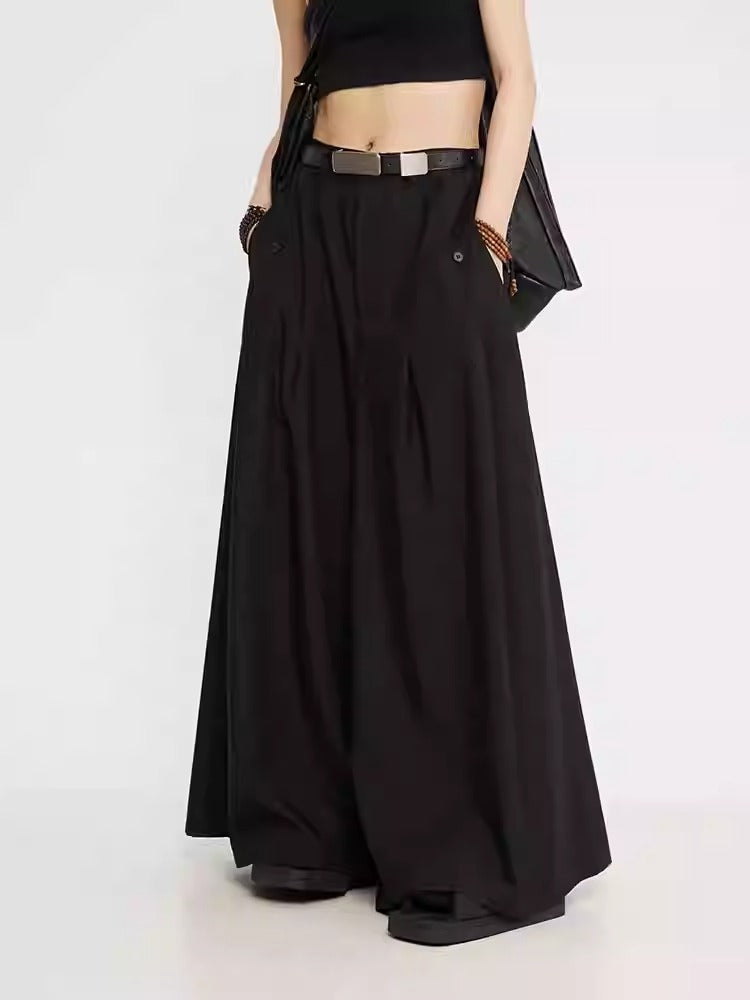 Luxury Dark Super Wide Culottes High-Waist Original Pants [ID:0025PA]