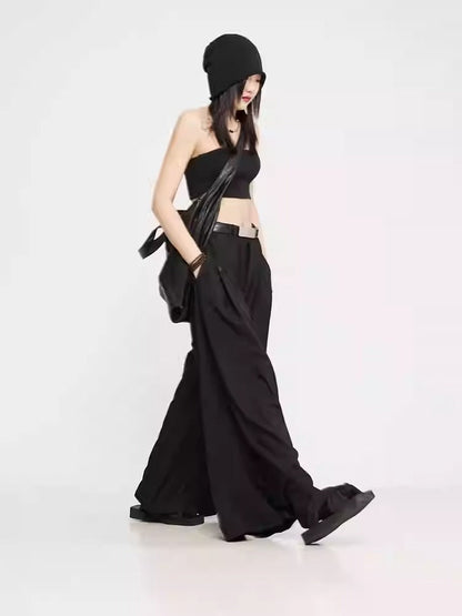 Luxury Dark Super Wide Culottes High-Waist Original Pants [ID:0025PA]