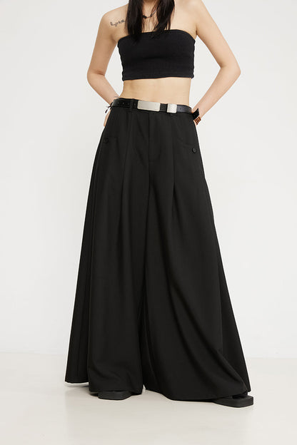 Luxury Dark Super Wide Culottes High-Waist Original Pants [ID:0025PA]