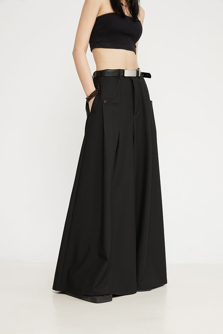 Luxury Dark Super Wide Culottes High-Waist Original Pants [ID:0025PA]