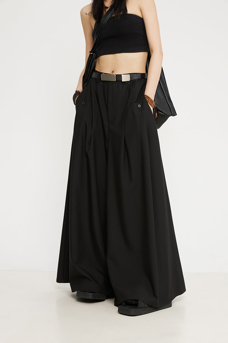 Luxury Dark Super Wide Culottes High-Waist Original Pants [ID:0025PA]