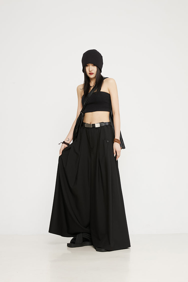 Luxury Dark Super Wide Culottes High-Waist Original Pants [ID:0025PA]