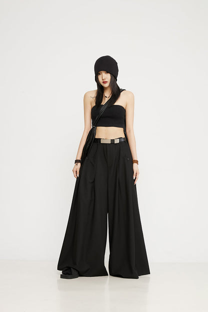 Luxury Dark Super Wide Culottes High-Waist Original Pants [ID:0025PA]