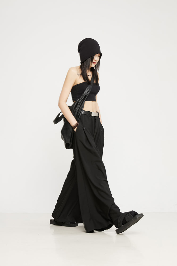 Luxury Dark Super Wide Culottes High-Waist Original Pants [ID:0025PA]