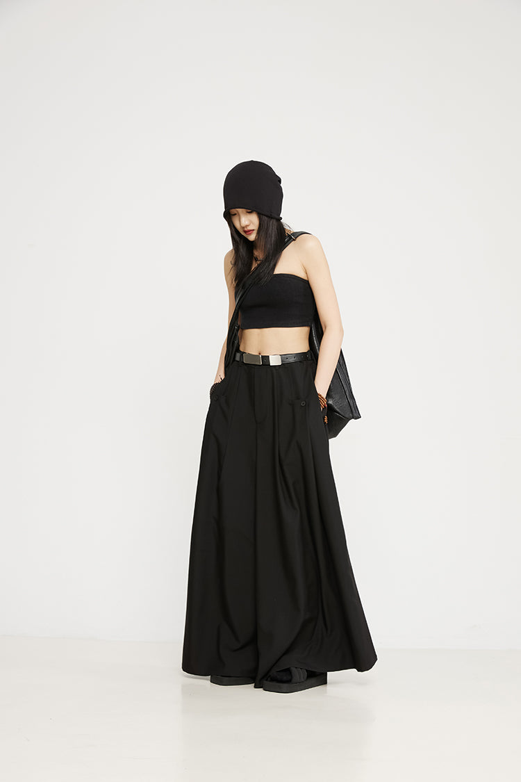 Luxury Dark Super Wide Culottes High-Waist Original Pants [ID:0025PA]