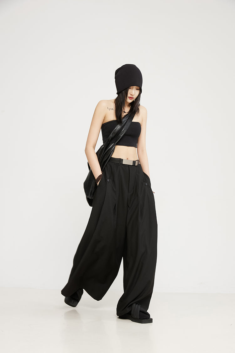 Luxury Dark Super Wide Culottes High-Waist Original Pants [ID:0025PA]