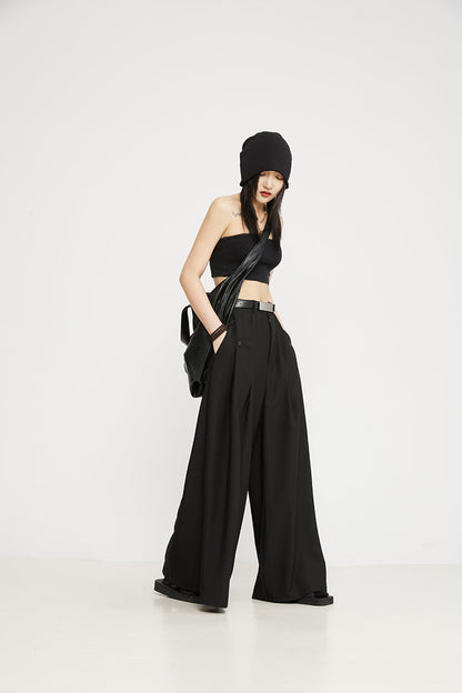 Luxury Dark Super Wide Culottes High-Waist Original Pants [ID:0025PA]