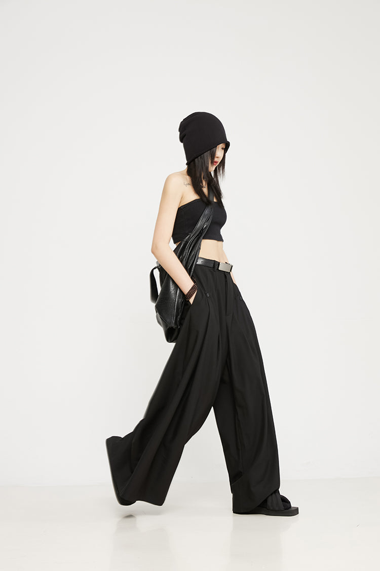 Luxury Dark Super Wide Culottes High-Waist Original Pants [ID:0025PA]