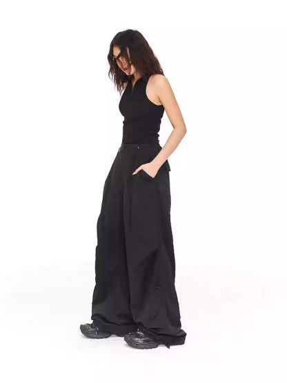 Loose Pleated Wide-Leg Floor-Length Casual Pants [ID:0026PA]