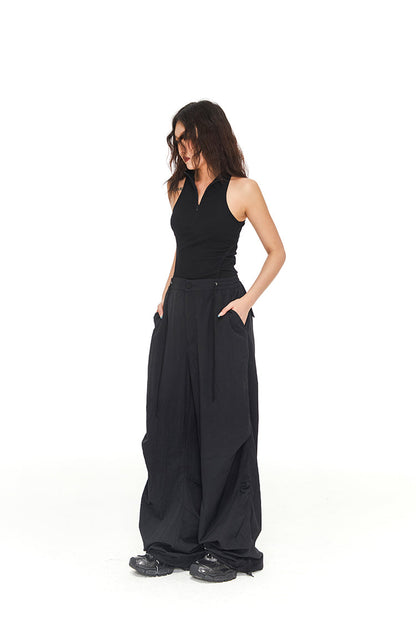 Loose Pleated Wide-Leg Floor-Length Casual Pants [ID:0026PA]