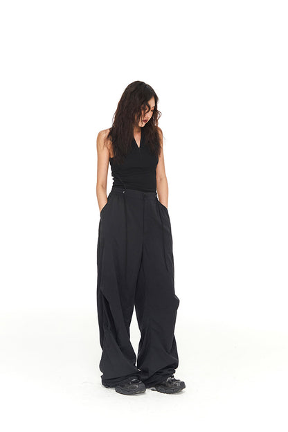 Loose Pleated Wide-Leg Floor-Length Casual Pants [ID:0026PA]