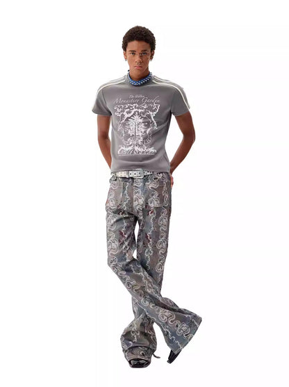 Punk Waistland Dragon & Snake Pattern Bootleg Jeans [ID:0032PA]