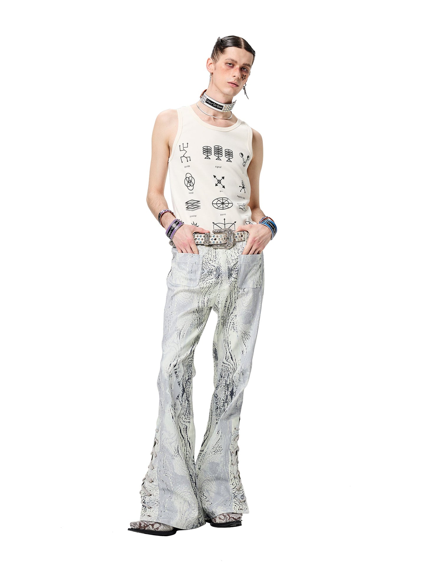 Retro Tree & Snake Pattern Drawstring Adjustable Weibo Pants [ID:0034PA]