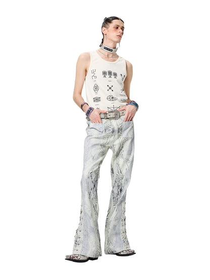 Retro Tree & Snake Pattern Drawstring Adjustable Weibo Pants [ID:0034PA]