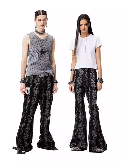 Black Washed Dragon & Snake Pattern Bandage Bootcut Jeans






 [ID:0035PA]