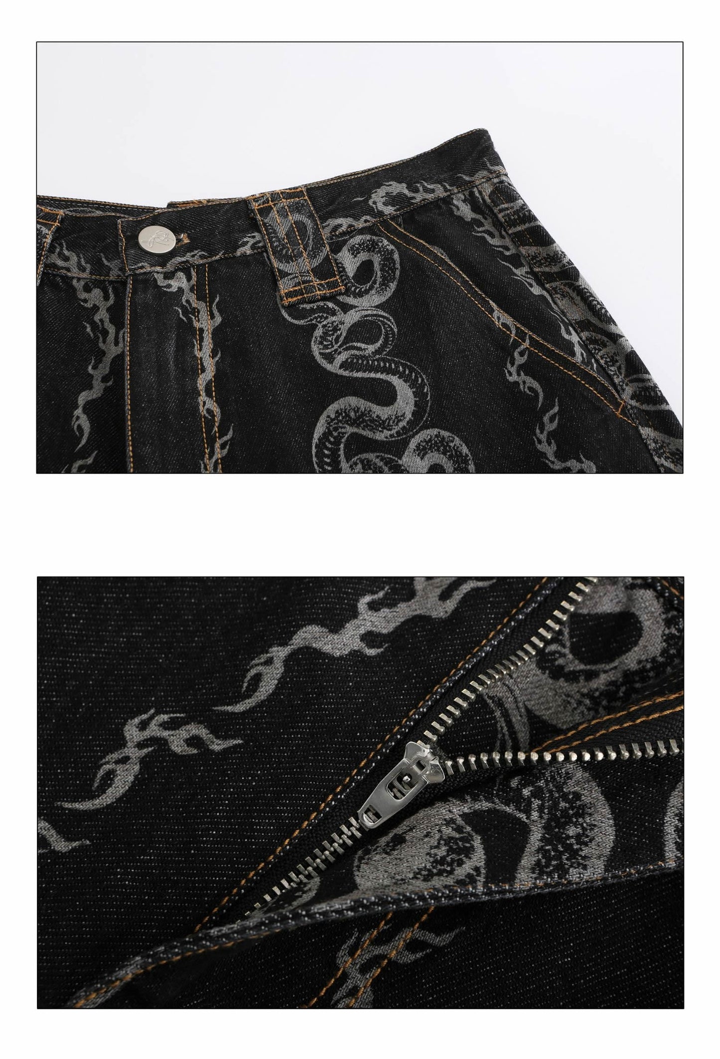 Black Washed Dragon & Snake Pattern Bandage Bootcut Jeans






 [ID:0035PA]