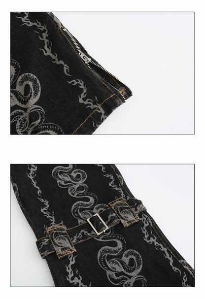 Black Washed Dragon & Snake Pattern Bandage Bootcut Jeans






 [ID:0035PA]