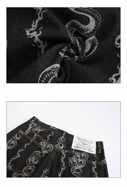 Black Washed Dragon & Snake Pattern Bandage Bootcut Jeans






 [ID:0035PA]