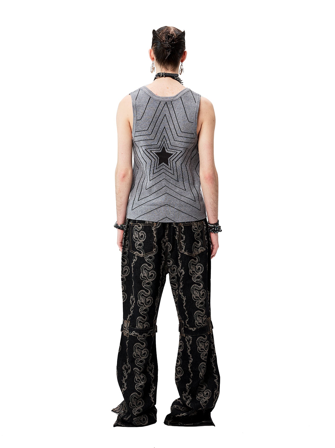 Black Washed Dragon & Snake Pattern Bandage Bootcut Jeans






 [ID:0035PA]