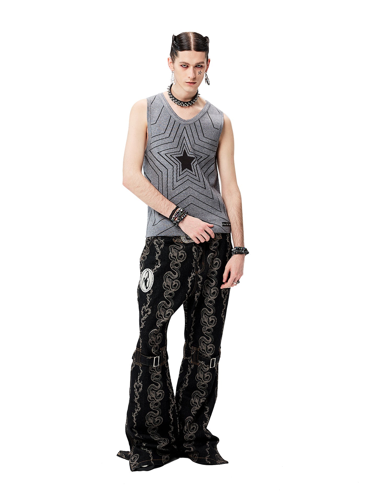 Black Washed Dragon & Snake Pattern Bandage Bootcut Jeans






 [ID:0035PA]