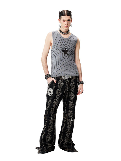 Black Washed Dragon & Snake Pattern Bandage Bootcut Jeans






 [ID:0035PA]