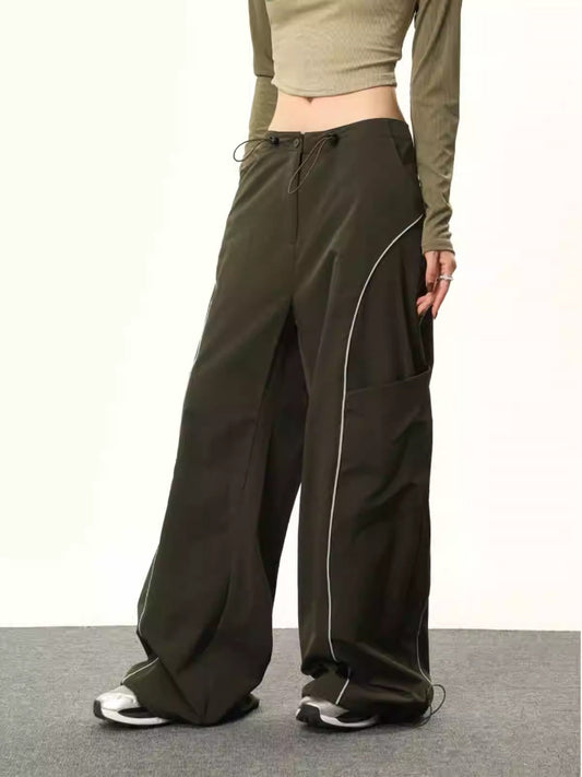 American Retro High-Street Drawstring Casual Pants Women's Loose Wide-Leg Sport [ID:0037PA]