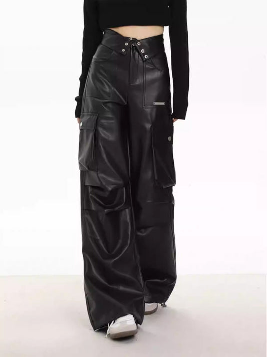 American Retro Black Leather Workwear Premium Slim Straight Wide-Leg Casual






 [ID:0040PA]