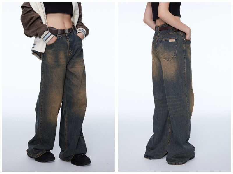 High-Street Washed Distressed Loose Straight Jeans [ID:0041PA]