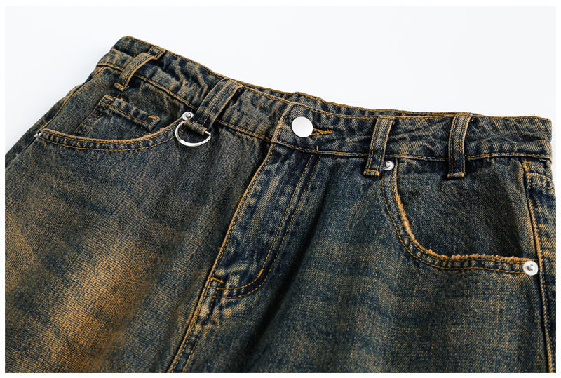 High-Street Washed Distressed Loose Straight Jeans [ID:0041PA]