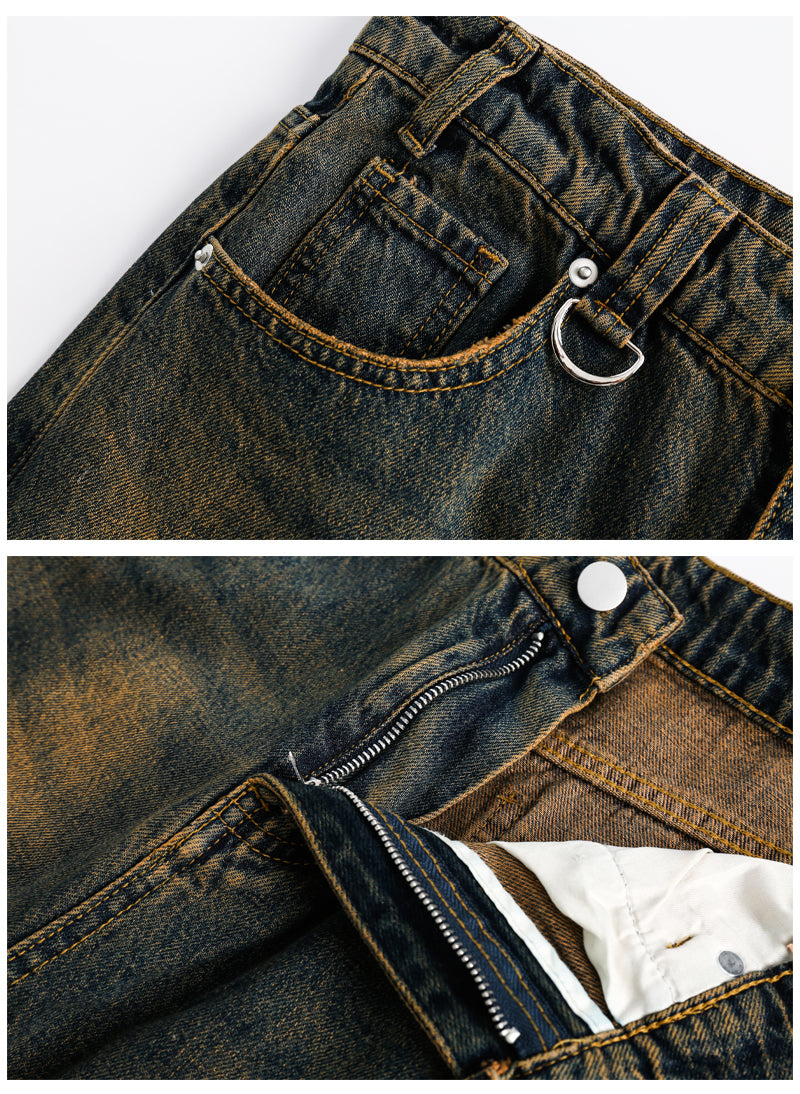 High-Street Washed Distressed Loose Straight Jeans [ID:0041PA]