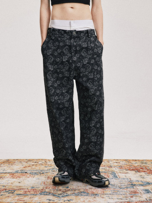 High-Street Floral Print Wide-Leg Pants with Relaxed Fit [ID:0044PA]