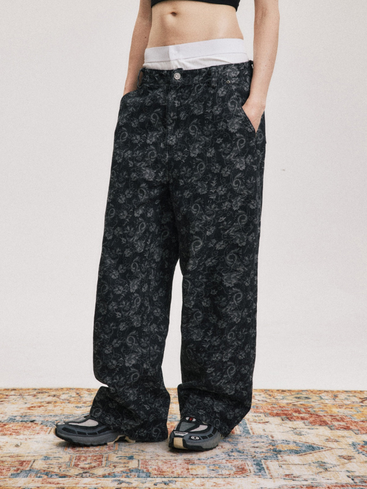 High-Street Floral Print Wide-Leg Pants with Relaxed Fit [ID:0044PA]