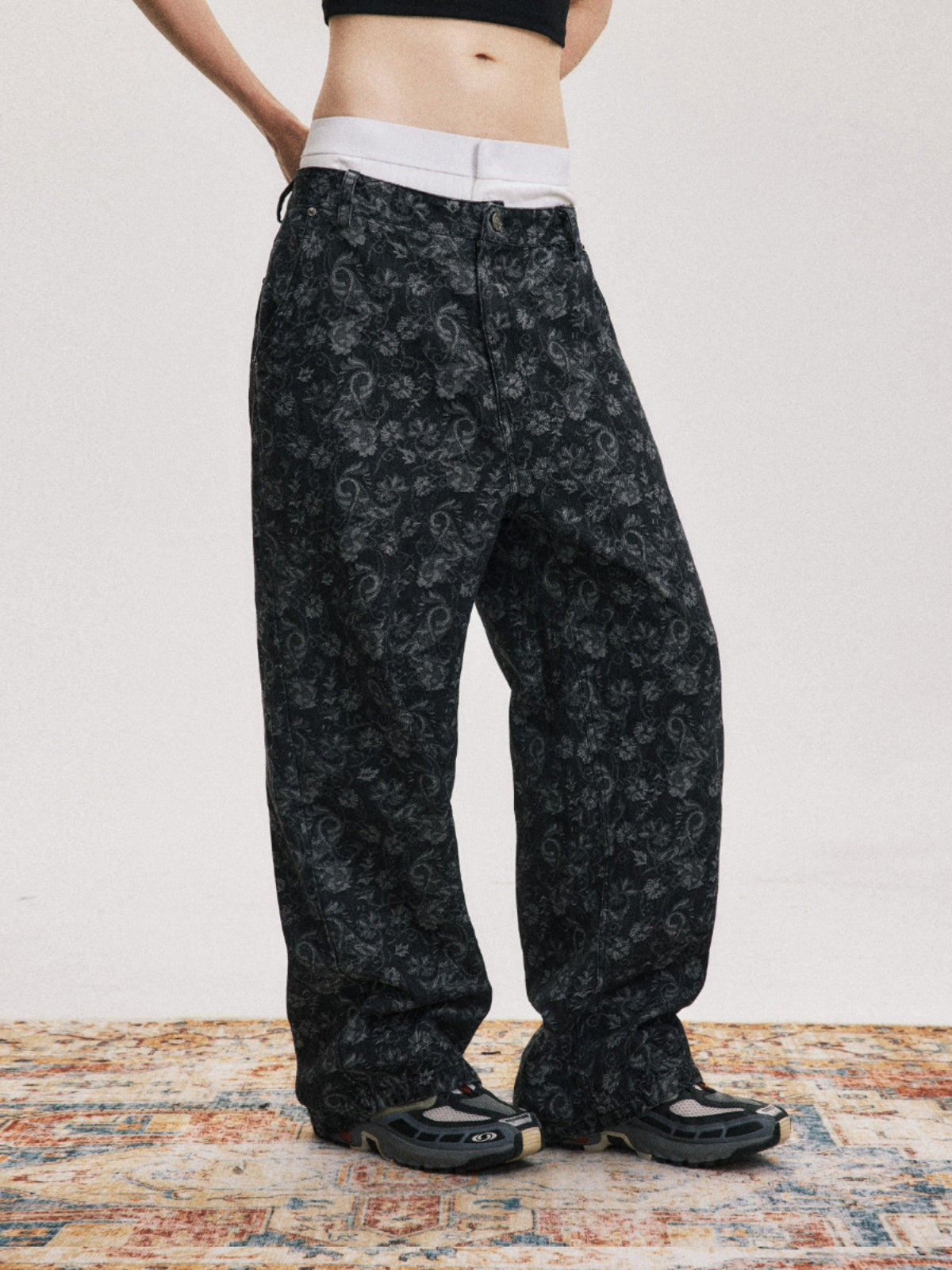 High-Street Floral Print Wide-Leg Pants with Relaxed Fit [ID:0044PA]