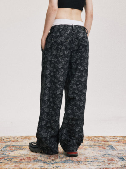 High-Street Floral Print Wide-Leg Pants with Relaxed Fit [ID:0044PA]