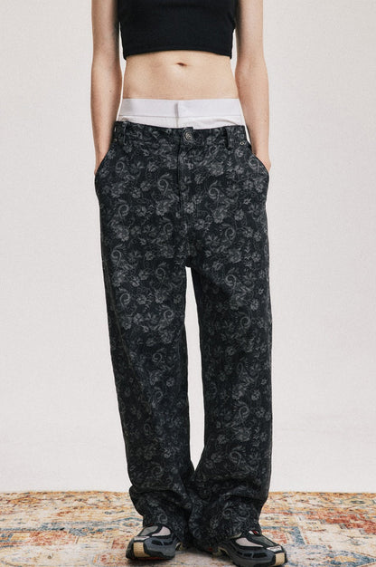 High-Street Floral Print Wide-Leg Pants with Relaxed Fit [ID:0044PA]