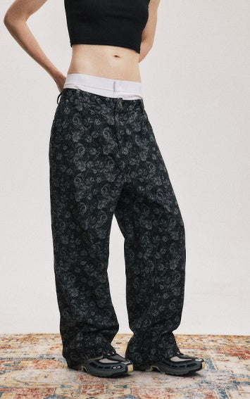 High-Street Floral Print Wide-Leg Pants with Relaxed Fit [ID:0044PA]