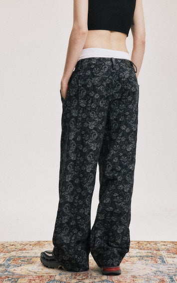 High-Street Floral Print Wide-Leg Pants with Relaxed Fit [ID:0044PA]