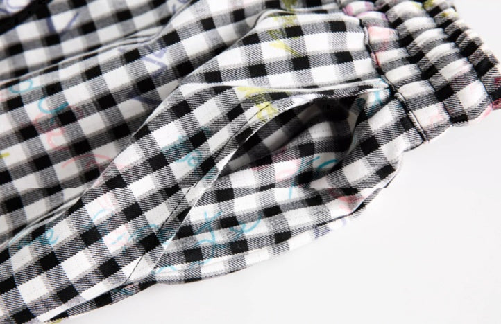 Checked Wide-Leg Pants with Floral Print and Adjustable Waist [ID:0045PA]