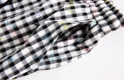 Checked Wide-Leg Pants with Floral Print and Adjustable Waist [ID:0045PA]