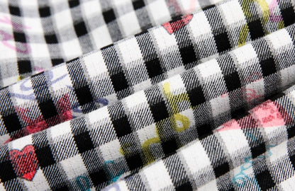 Checked Wide-Leg Pants with Floral Print and Adjustable Waist [ID:0045PA]