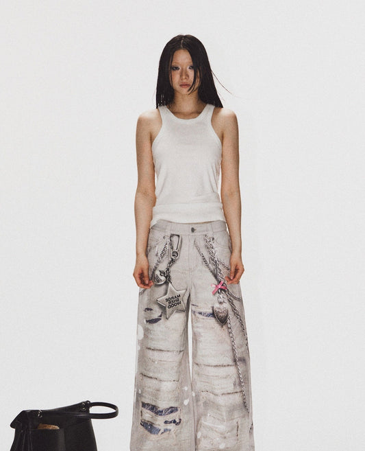 Y2K Chain 3D Digital Printed Wide Pants [ID:0046PA]