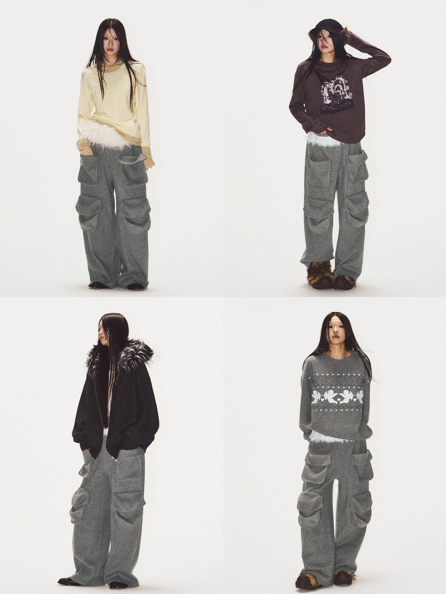 Frilled Big Pocket Sweat Wide Pants [ID:0048PA]