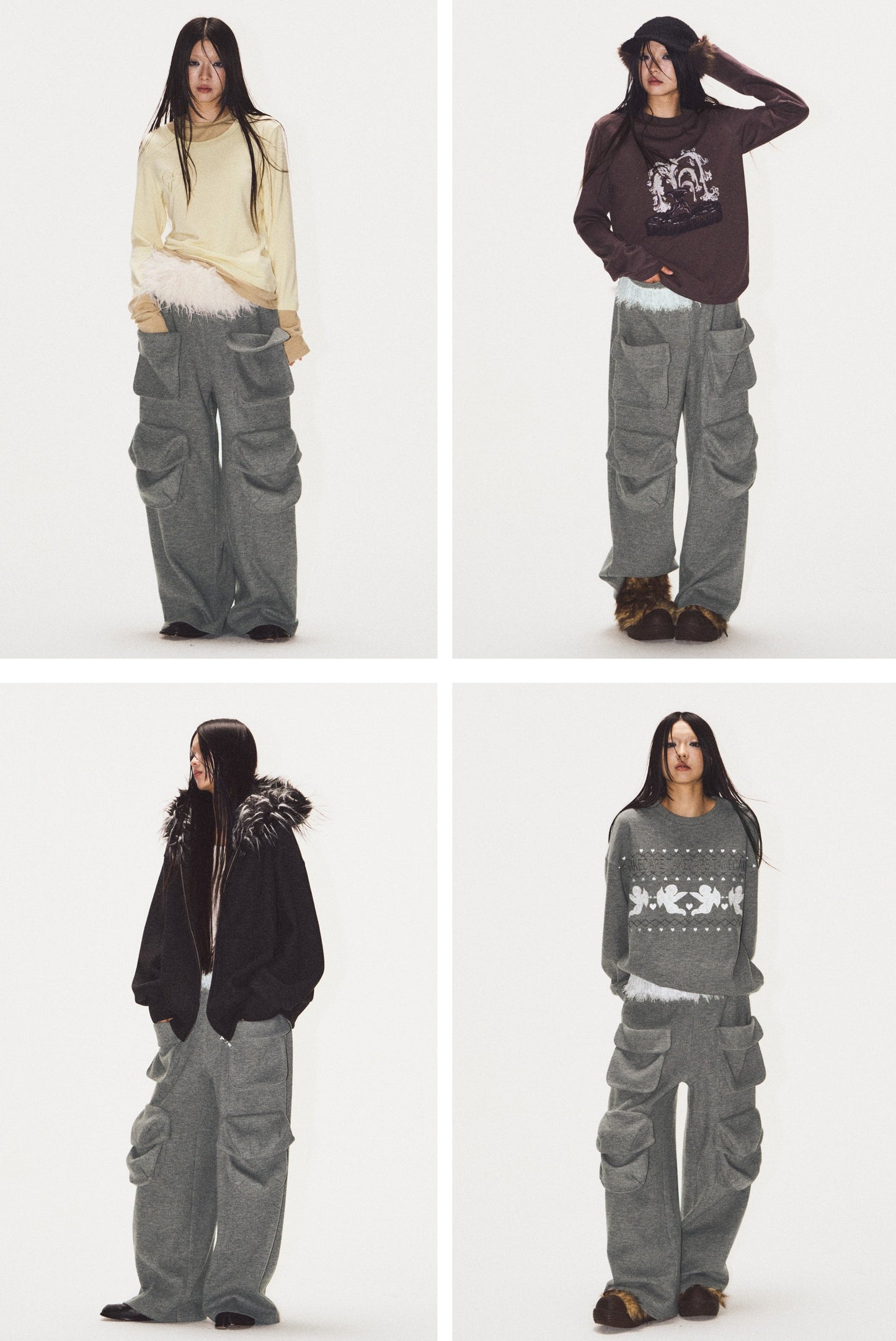 Frilled Big Pocket Sweat Wide Pants [ID:0048PA]