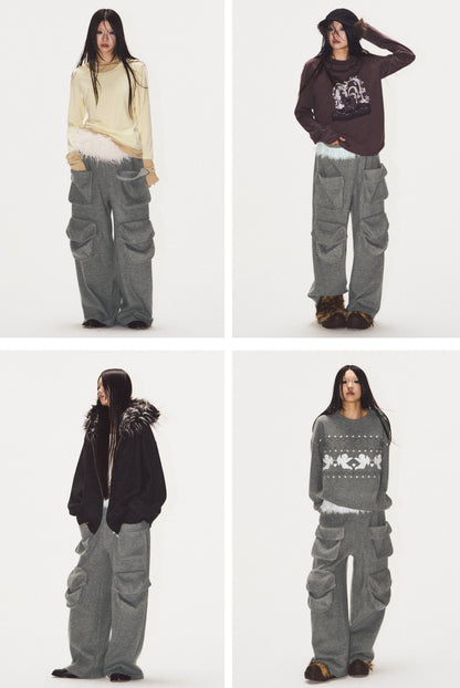 Frilled Big Pocket Sweat Wide Pants [ID:0048PA]