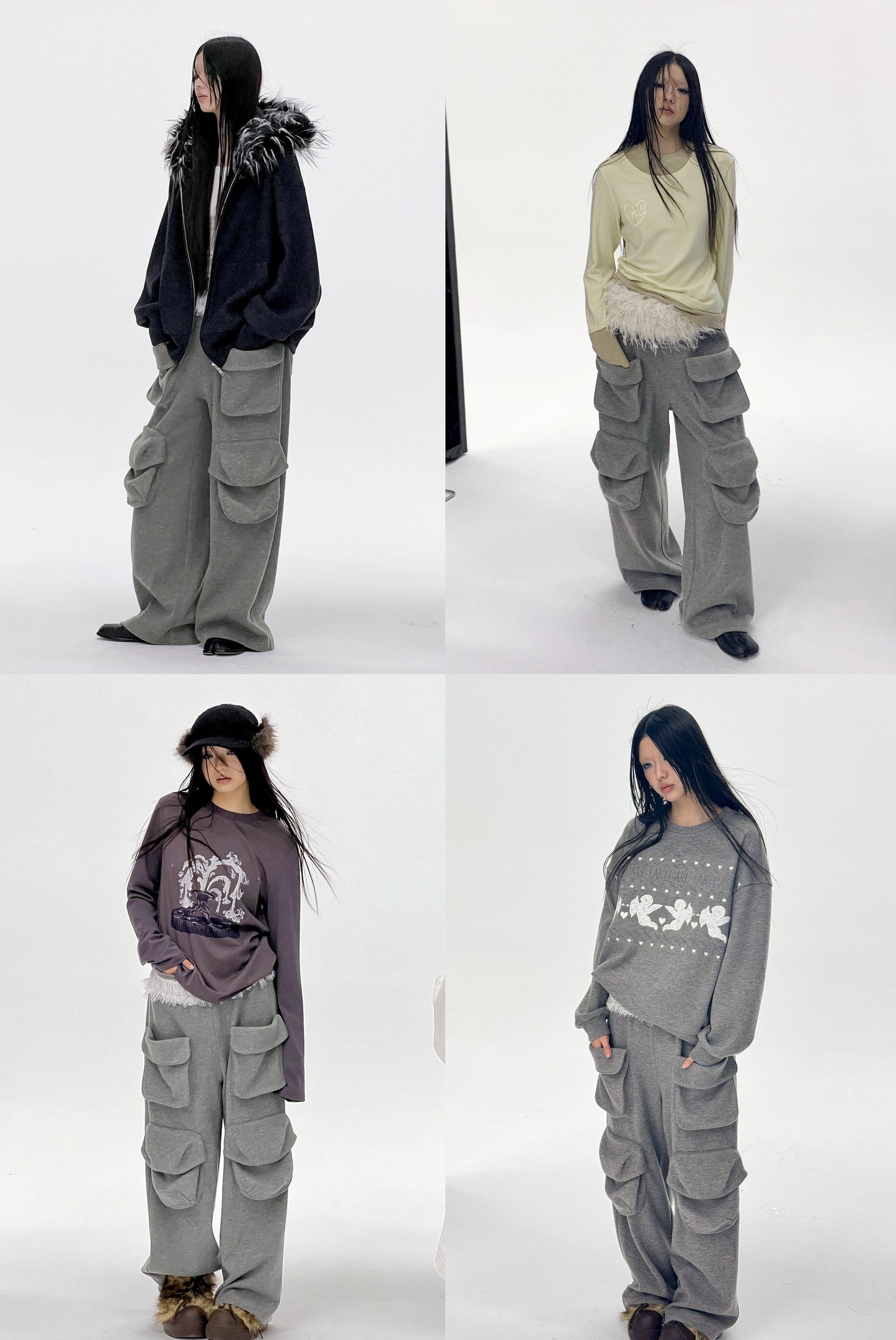 Frilled Big Pocket Sweat Wide Pants [ID:0048PA]