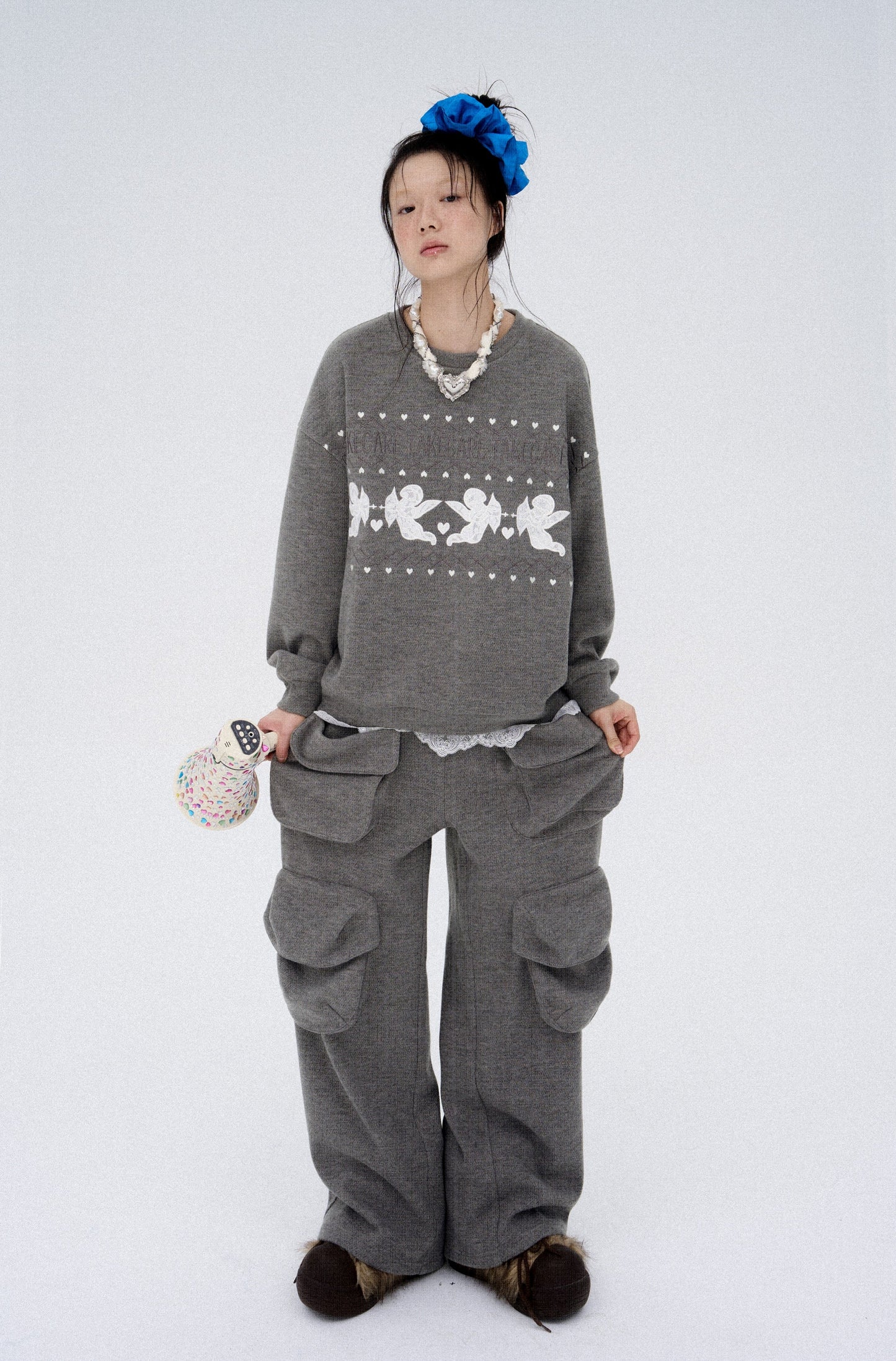 Frilled Big Pocket Sweat Wide Pants [ID:0048PA]